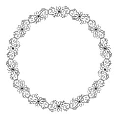  Elegant round frame with contours of flowers.  Vector clip art.