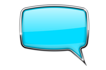 Speech bubble. BLue 3d icon with chrome frame