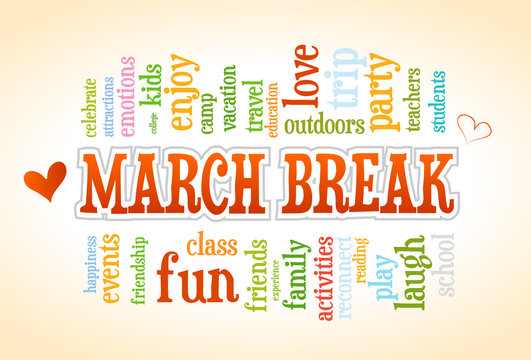 March Spring School Break Word Cloud Bubble Tag Tree Vector