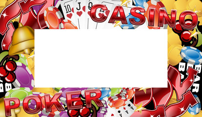 Casino banner with various gambling symbols