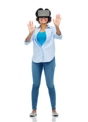 woman in virtual reality headset or 3d glasses