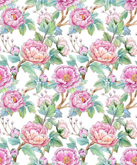 Watercolor floral chinese pattern