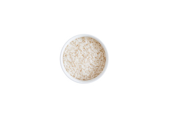 rice in white plate on white background