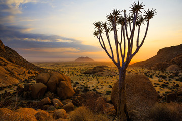 Group of bald granite peaks - Spitzkoppe (Damaraland, Namibia) - obrazy, fototapety, plakaty