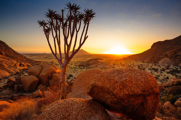 Group of bald granite peaks - Spitzkoppe (Damaraland, Namibia) - obrazy, fototapety, plakaty
