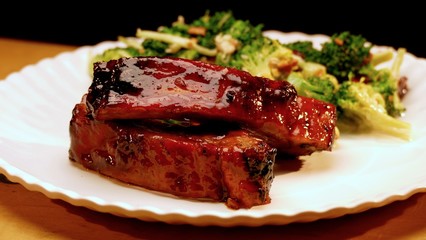 Plate of BBQ pork ribs