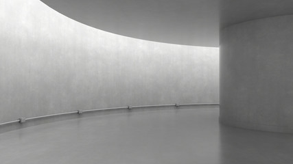 Empty concrete room interior with light from ceiling. 3D rendering.
