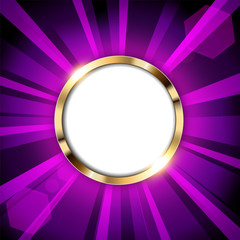 Metallic gold ring with text space and violet light illuminated Vector Illustration