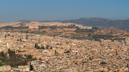 Fototapeta na wymiar Aerial view over the medina in Fes, Morocco. 
