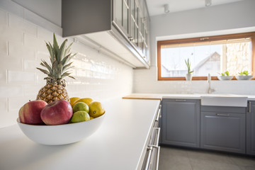 Kitchen with grey furniture