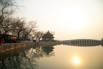 sunset at Seventeen Hole Bridge, Summer Palace, Beijing , China