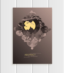 Brochure design business template nature element with abstract circles unusual landscape, decor on brown background