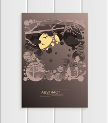 Brochure design business template nature element with abstract circles unusual landscape, decor on brown background