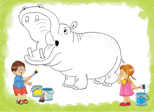 Cute animals. Coloring page. Illustration for children. Funny cartoon characters