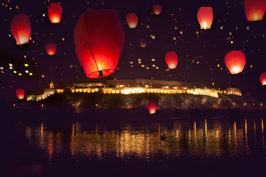Lanterns at night over the Petrovaradin fortress