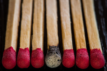 Matches heads close up