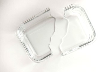  Glass bowl broken Pieces on white background.