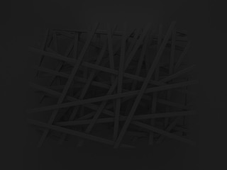 abstract black chaotic birdnest layout background 3d render