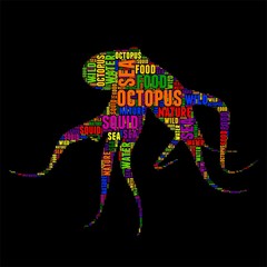 octopus Typography word cloud colorful Vector illustration