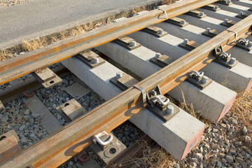 The construction of a railway line for a tram with rails gravel and underlay sleepers