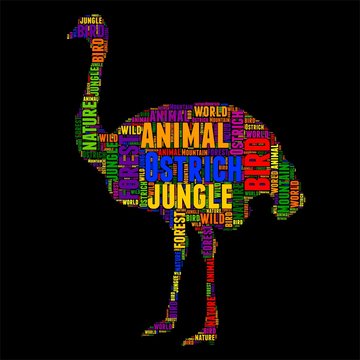 Ostrich Typography word cloud colorful Vector illustration