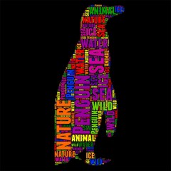 Penguin Typography word cloud colorful Vector illustration