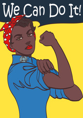 We Can Do It. World War 2 poster boosting morale of American women contributing to the effort. Afro woman art , eps 10