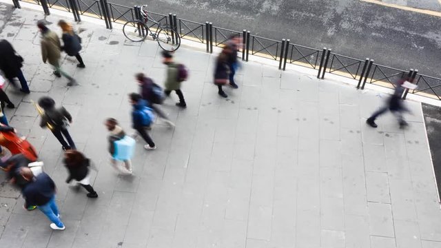 Transportation time lapse of pedestrians on sidewalk  in Rome, Italy