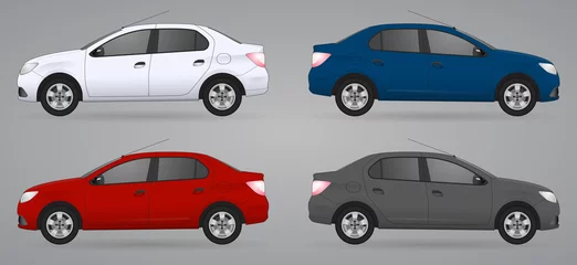 Photo sur Plexiglas Course de voitures Ensemble de voitures de couleurs différentes, modèles de voitures réalistes