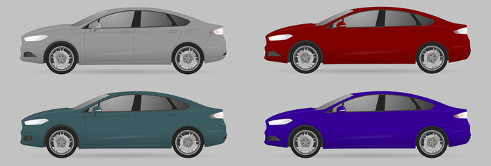 Set of different color car, realistic car models