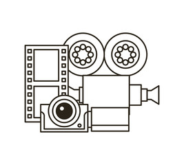film reel, camera and video recorder over white background. vector illustration