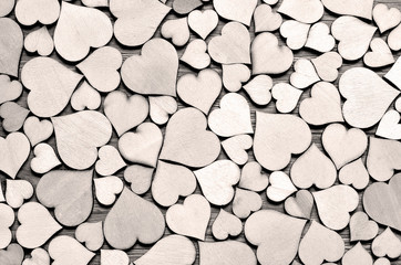 Many wooden hearts as background, valentine day concept.