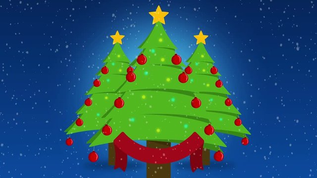 cute cartoon christmas trees over blue background with falling snow. Christmas Background with space for your logo or text seamless loop. christmas and new year greeting card animation.