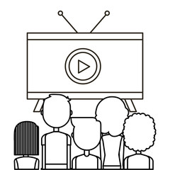 people watching video over white background. vector illustration