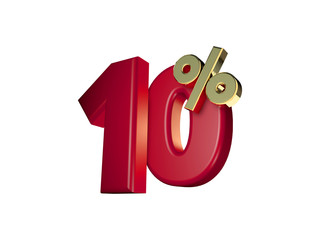 10 percent off. 3D Numbers isolated on white background