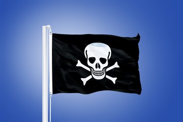 Jolly Roger Pirate flag blowing in the wind