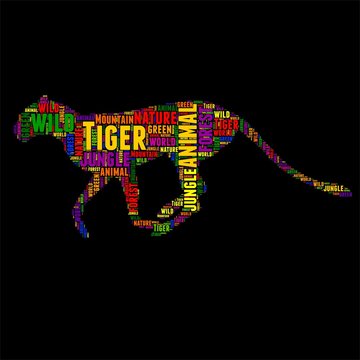 Tiger Typography word cloud colorful Vector illustration