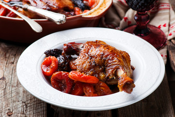 Braised Duck Legs with Dried Fruits.