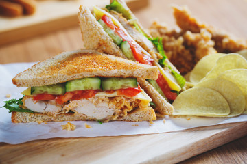 fried chicken sandwich with chip
