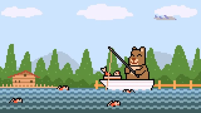 pixel art bear fishing