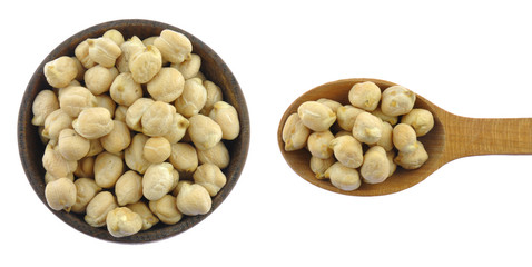 Chick peas in wooden spoons