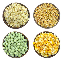 Wheat, corn, oat flakes, green peas
