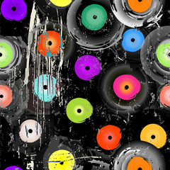 seamless vinyl records background pattern, vector illustration,