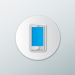 white phone icon in a flat style with shadow on a white background