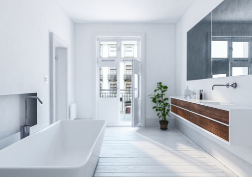 Modern stylish white urban bathroom interior