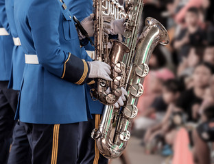 Saxophone / View of saxophone in military orchestra.