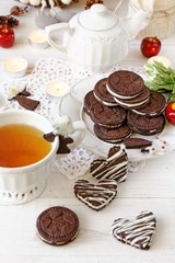 Chocolate sandwich cookies with cream