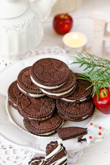 Chocolate sandwich cookies with cream