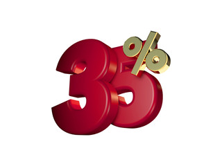 35 percent off. 3D Numbers isolated on white background