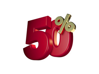 50 percent off. 3D Numbers isolated on white background